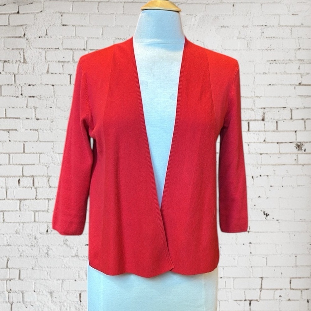 J.Jill Open drape Red cotton blend cardigan, 3/4 sleeve